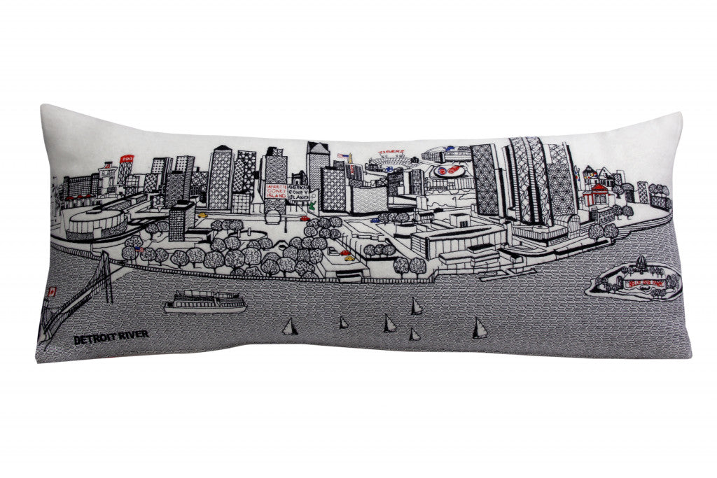 35" White Detroit Daylight Skyline Lumbar Decorative Pillow-1