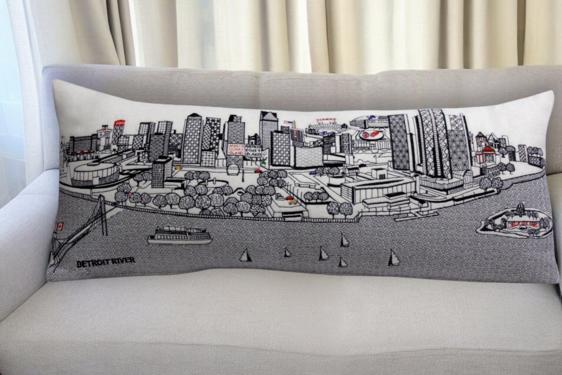 35" White Detroit Daylight Skyline Lumbar Decorative Pillow-0