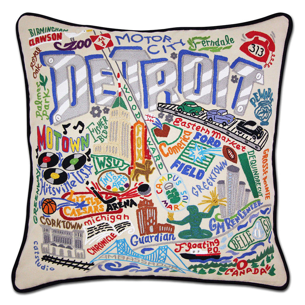 Detroit Hand-Embroidered Pillow by Cat Studio-0