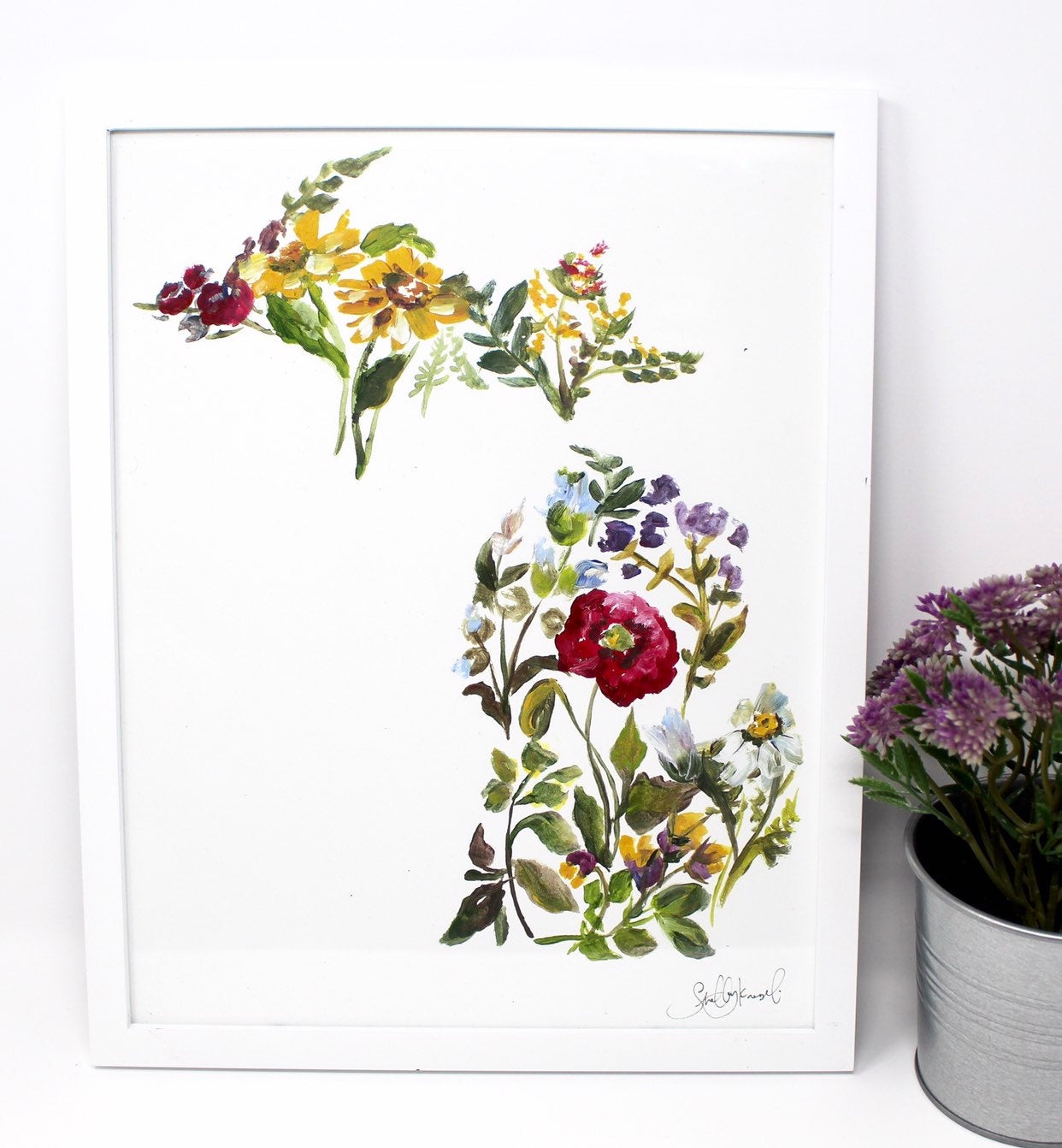 Spring Michigan Art Print 11x14in, Wildflower Artwork, Home Decor, Wall Art, Simple Design