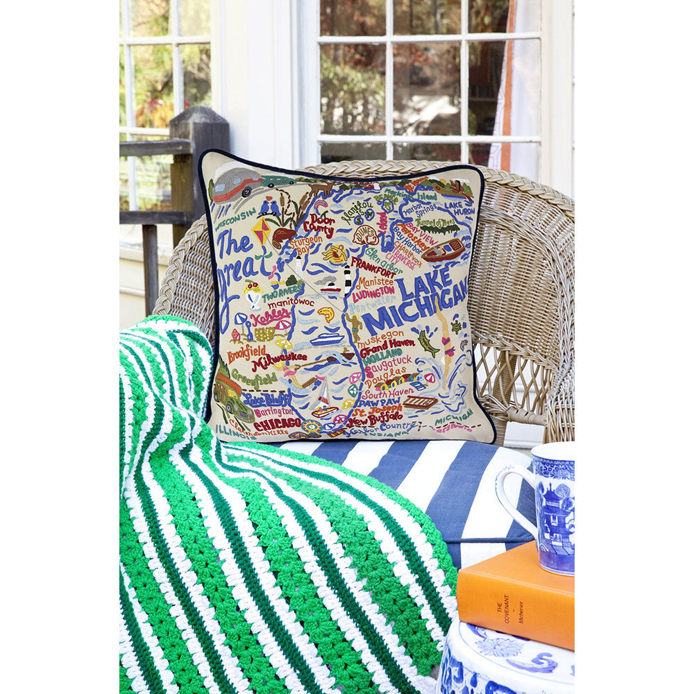 Lake Michigan Hand-Embroidered Pillow-2