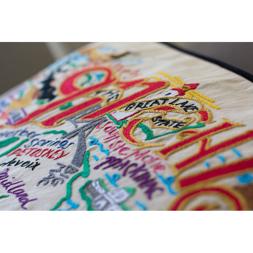 Michigan Hand-Embroidered Pillow-2