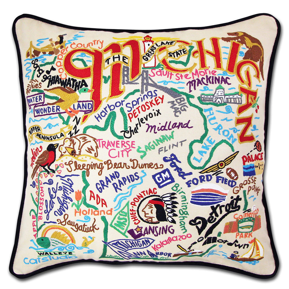 Michigan Hand-Embroidered Pillow-0