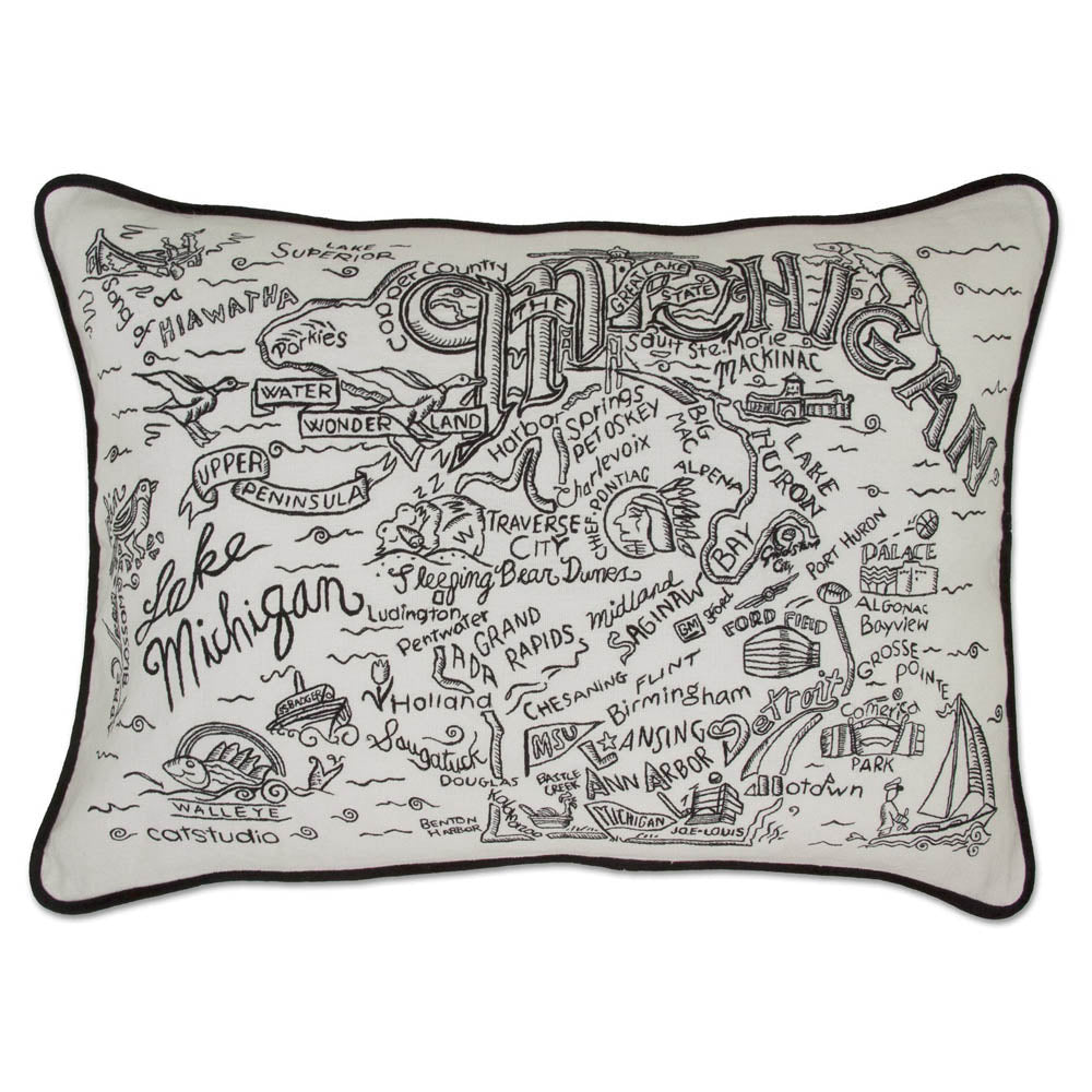 Michigan Hand-Guided Machine Pillow by CatStudio-0